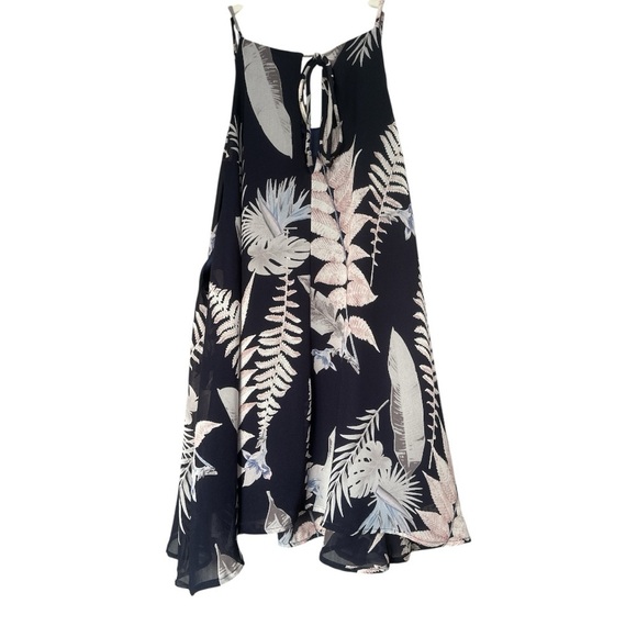By Together Navy Floral Tie Neck Top Leaves Tropical Layer Versatile Sz L - Picture 2 of 7